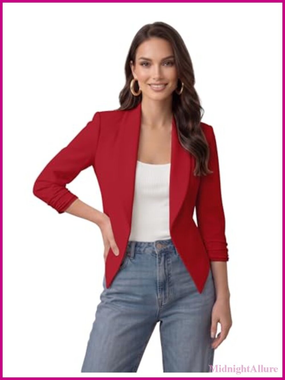 Essentials Women's Open Front Blazer Lightweight Tailored Office Jacket